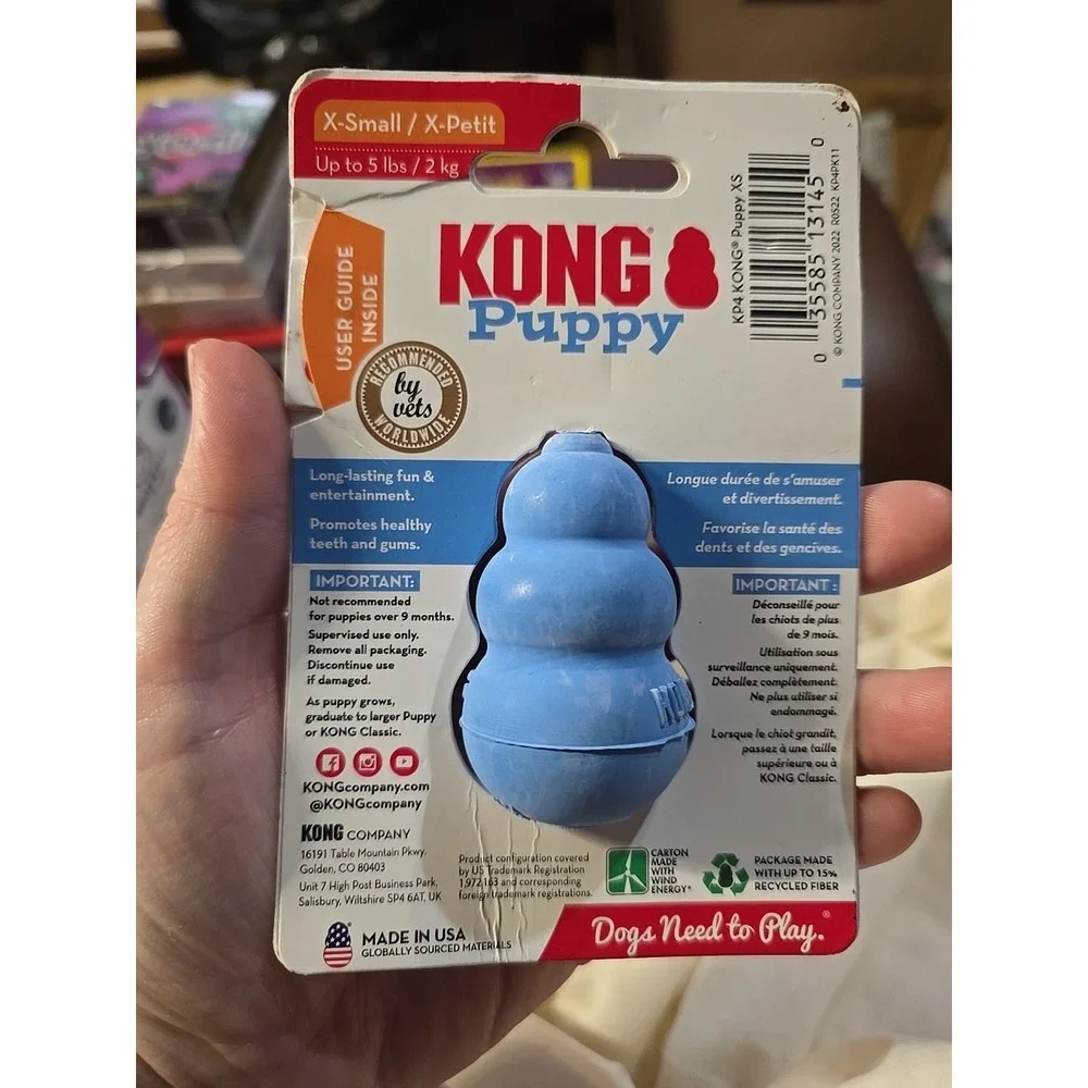 Kong Puppy Xsmall Up To 5 Lbs New Blue Natural Teething Rubber New KP4 Chew